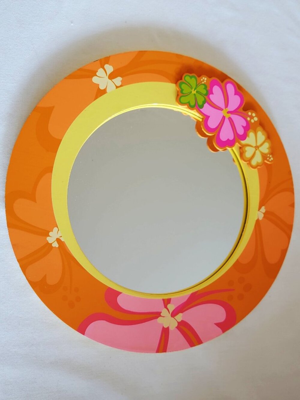 Floral Tropical 12" Circle Round Mirror 3D Flowers Orange Pink Yellow